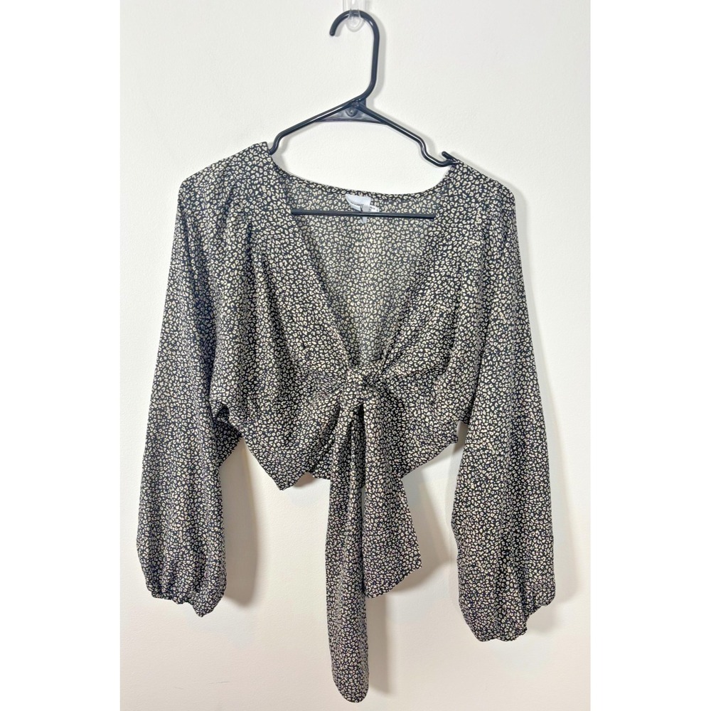 Princess Polly New Mood Front-Tie Top Size 4 Black and Animal Print